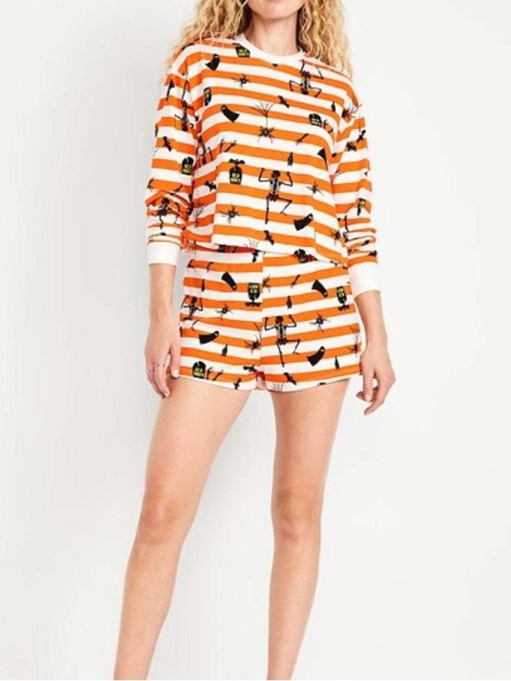 Old Navy Orange & White Striped Halloween Pajama Set